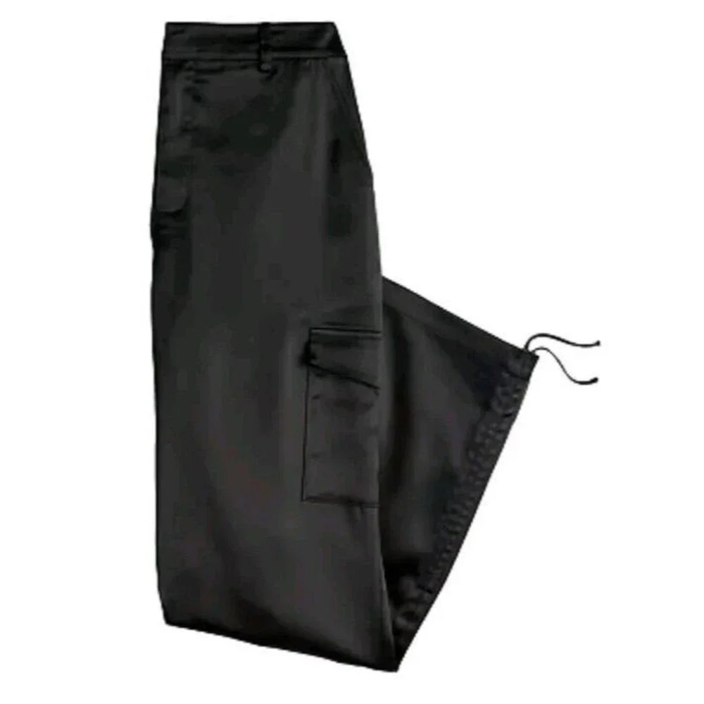 Intempo Womens Cargo Pants Black Satin Silk Ruched Leg Drawstring Size 16 Multi - Picture 2 of 11